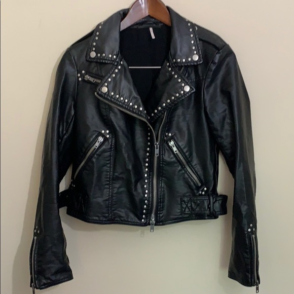 Free People Black Leather Moto Studded Jacket - Picture 7 of 8